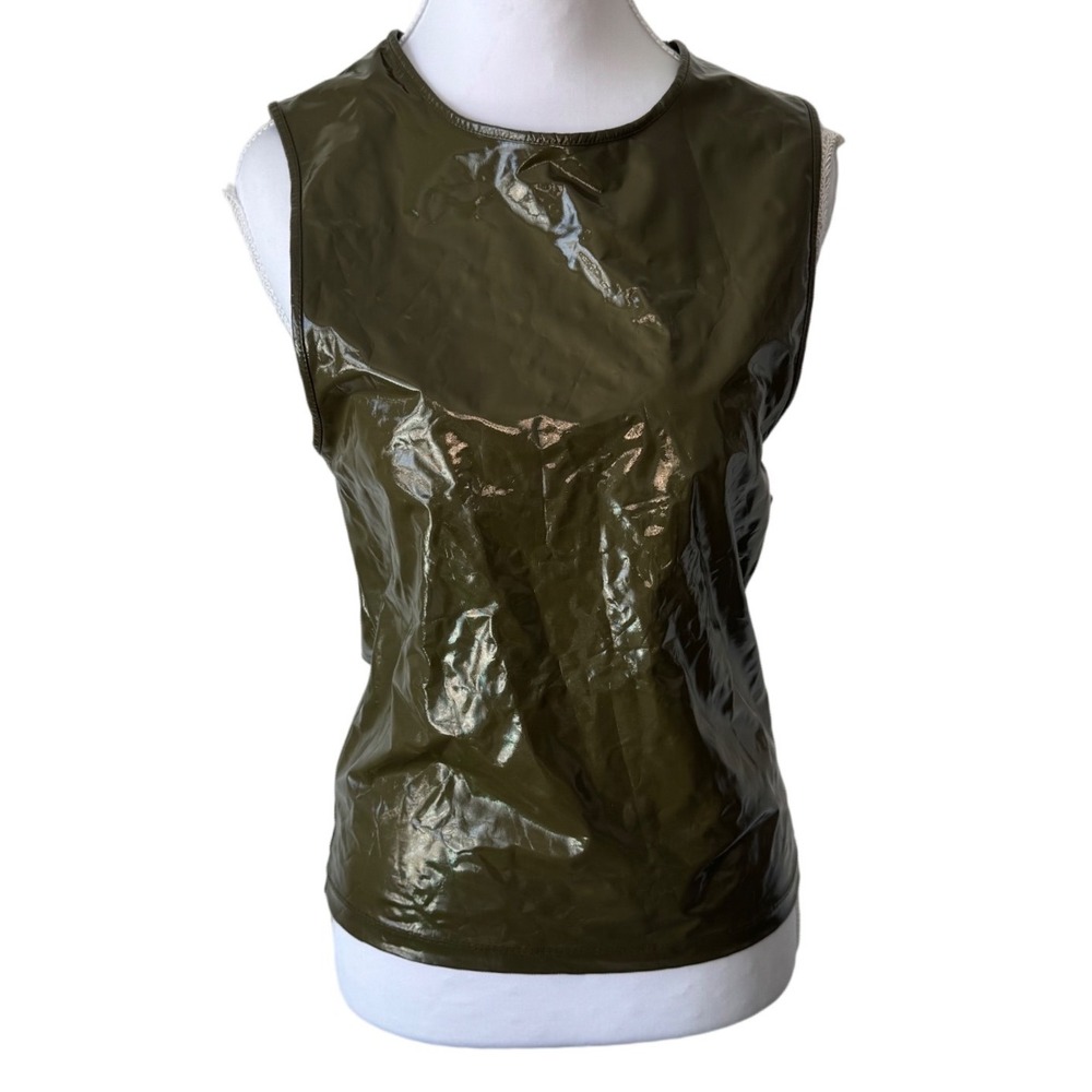 Collusion Vinyl Tank Top Olive Green‎ High Shine Wet Look Edgy Streetwear Size S